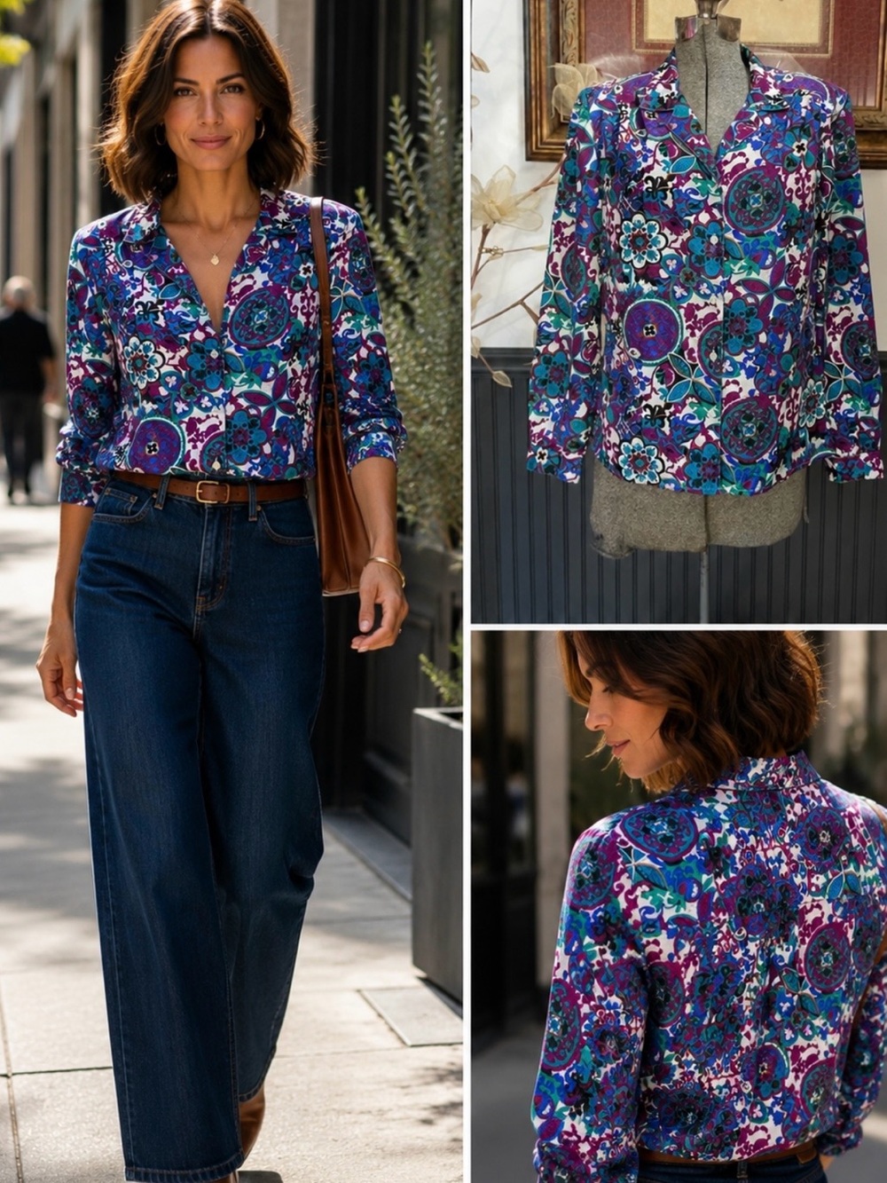 Vintage 70s Pykettes Psychedelic Floral Medallion Button Up Blouse Sz M💚🎀